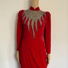 Handmade Fire Red Crushed Velvet Gown Pageant Wedding Dress / Designer