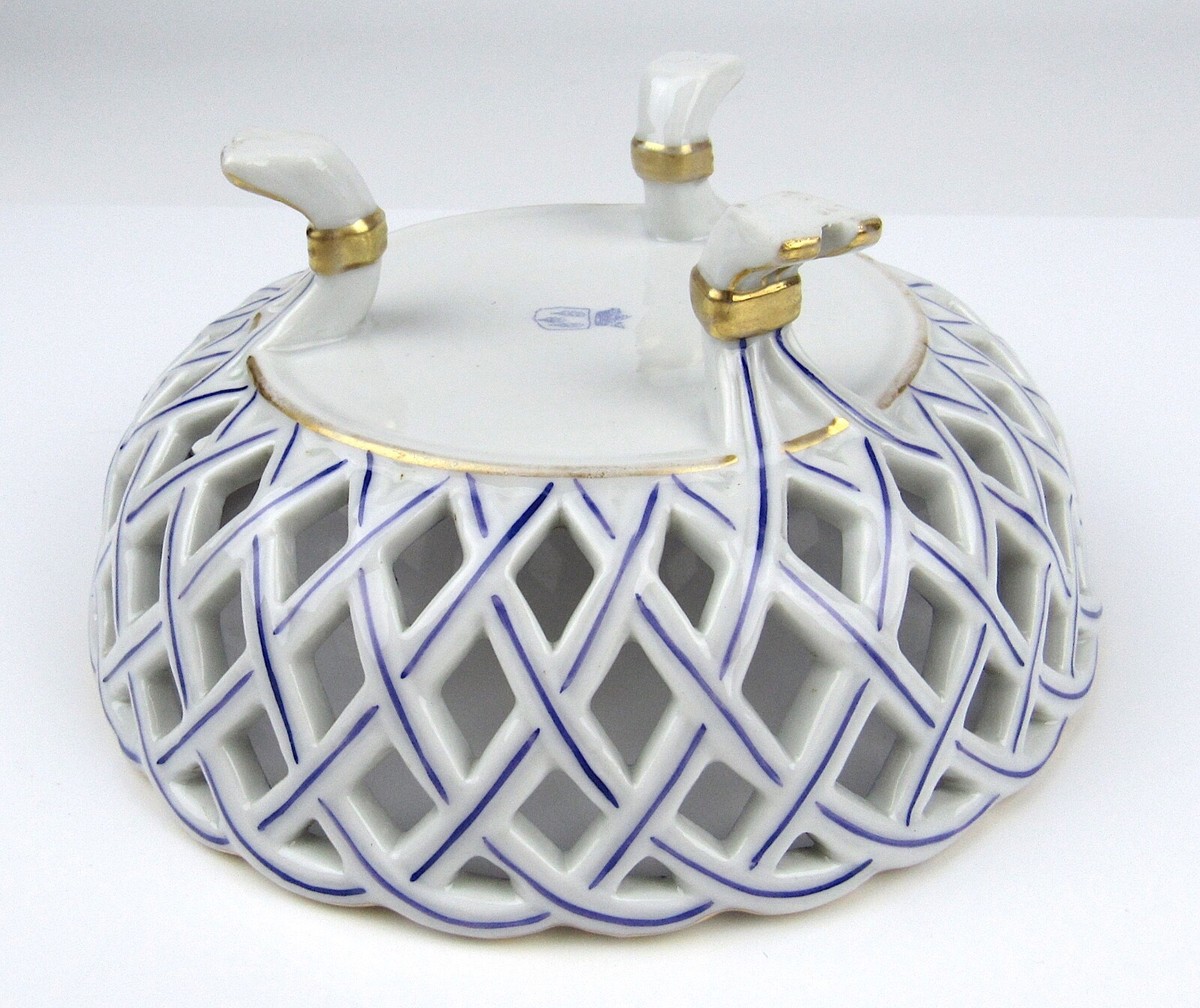 Von Schierholz Porcelain Hand Painted Flowers Basket Bowl Germany