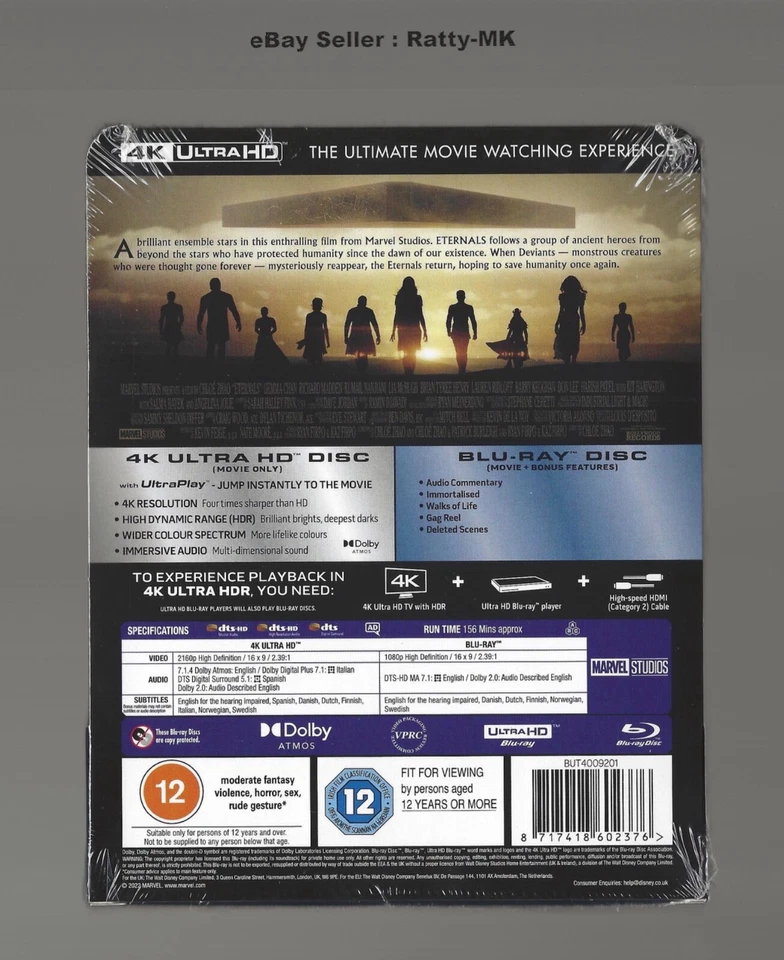 ETERNALS -  UK EXCLUSIVE 4K + BLU RAY STEELBOOK - NEW & SEALED - Image 2 of 4