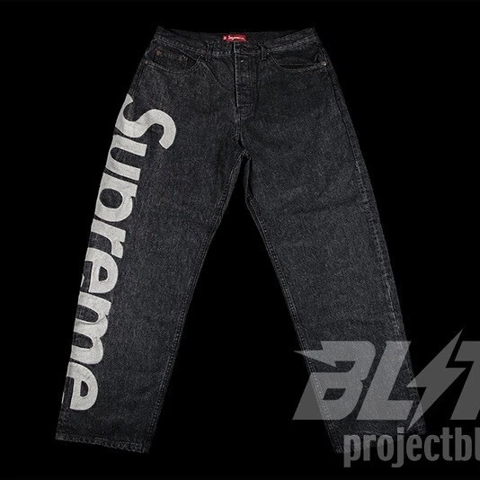 PANTALON PANTALON JEAN NOIR DENIM LOGO ENCASTRÉ SUPRÊME SS22 TAILLE 36 2022