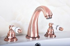Antique Red Copper Widespread Bathroom Faucet 3 Holes Basin Sink Mixer Tap