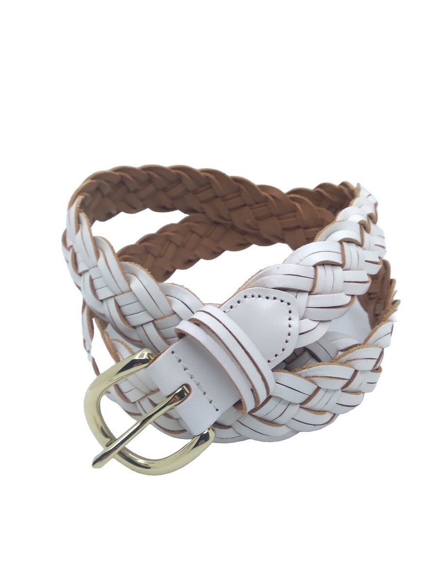 J. CREW White & Tan Braided Leather? Gold Tone Buckle Size  display picture 2
