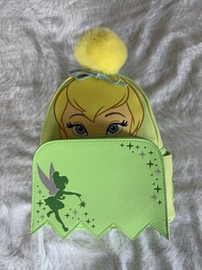 Loungefly Disney Tinker Bell Green & Yellow Mini Backpack Holographic Straps