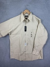 Arrow Dress Shirt Mens Large 16 32/33 Beige Wrinkle Free Poplin Button Front New