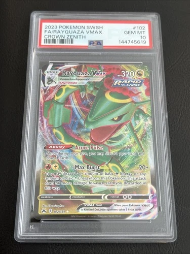 2023 POKEMON SWORD & SHIELD CROWN ZENITH #102 FULL ART/RAYQUAZA VMAX PSA 10