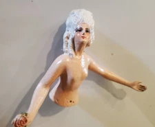 Antique Made in France 'Terre de Ritz' Wood Half Doll Pin Cushion Figurine