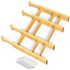 SpaceAid Bamboo Drawer Dividers with Inserts and Labels, Kitchen Adjustable