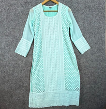 Women Georgette kurti Medium Blue Embroidery Floral Romantic Traditional Elegant