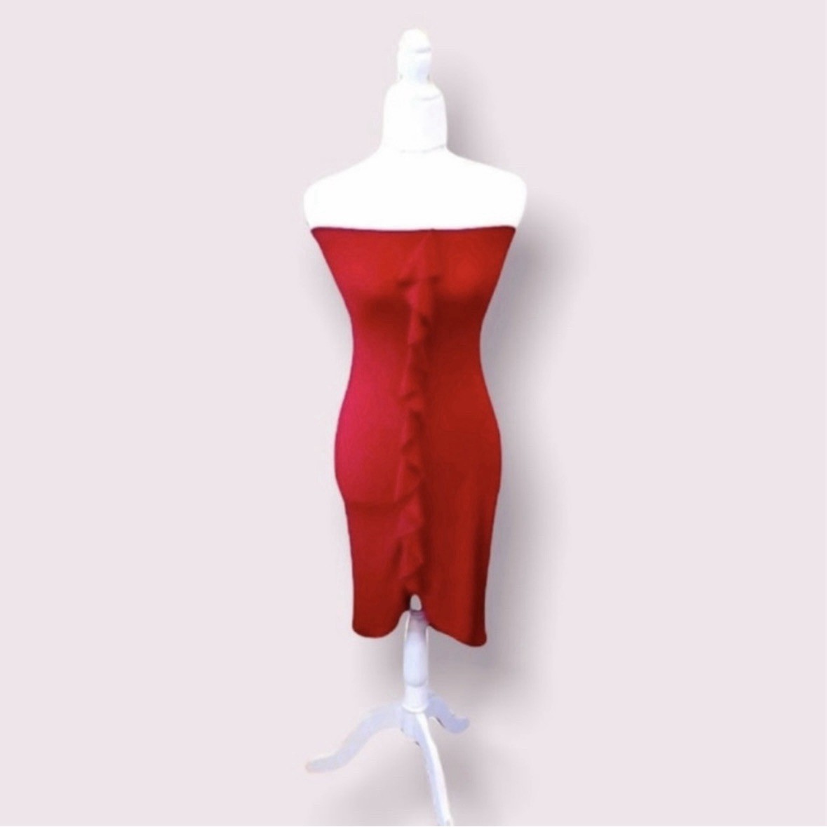 VTG Y2K Wet Seal Red Strapless Bodycon Ruffle Dress Size Small