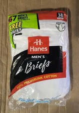 7 Pair NOS 1997 Hanes Mens White Briefs Sz 38 100 Cotton Sealed Package