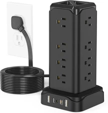 Power Strips with Surge Protection, PASSUS 6FT Flat Extension Cord black 