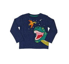 Boden Boys Top Long Sleeved Blue Dinosaurs Applique Cotton 1-10 Yr NEW
