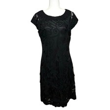 Damee Soutache Mesh Dress Women's 10 Black A-Line Gothic Boho Statement