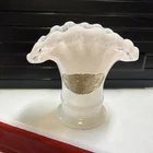 Rare HTF Fenton Milk Glass Crystal Crest #37 Mini Miniature Fan Vase