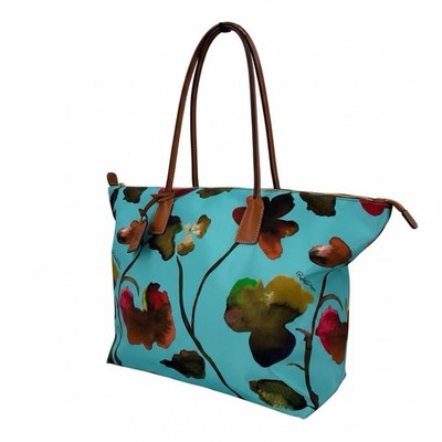 Roberta Pieri Robertina Tote Bag In Teal With Floral Print Overnight Designer