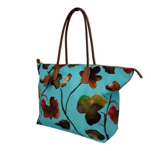 Roberta Pieri Robertina Tote Bag In Teal With Floral Print Overnight Designer