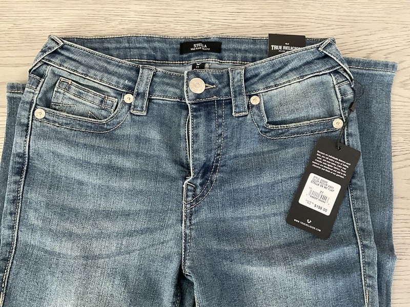 True Religion NWT Stella Mid Rise Skinny Jeans Medium Wash No Flap NWT Size 27