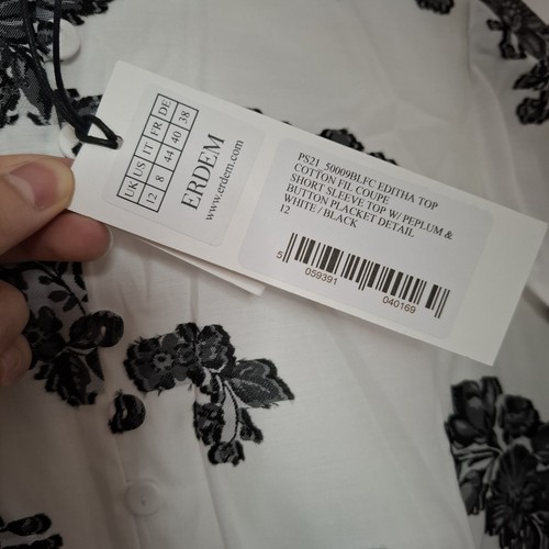 ERDEM White Editha Floral Gathered Twill Dress With Button Placket Detail Size L - Picture 5 of 7