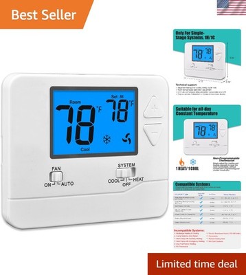 Non-Programmable Thermostats for Home 1 Heat/1 Cool Conventional Single-Stage...