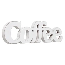 Sintosin Rustic Distressed White Coffee Sign for Tabletop for 14", Wall Hangi...