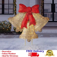 54" Pre-Lit Bells Chasing Lights 174 LED Warm White And Red Indoor Outdoor New