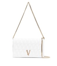 Versace White Quilted Shoulder Bag Gold Chain Strap Logo Accent