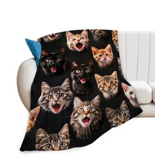 Funny Cats Throw Blanket - Soft, Warm, Cozy Fleece for Couch, Sofa, Bed - 50x...