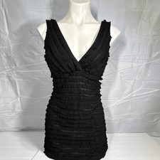 Roulette Little Black Ruffle Sleeveless V-Neck Short Sheath Dress Size 10