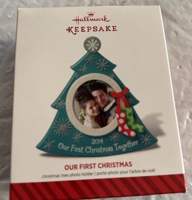 2014 Hallmark Keepsake Our First Christmas ornament with box photo holder