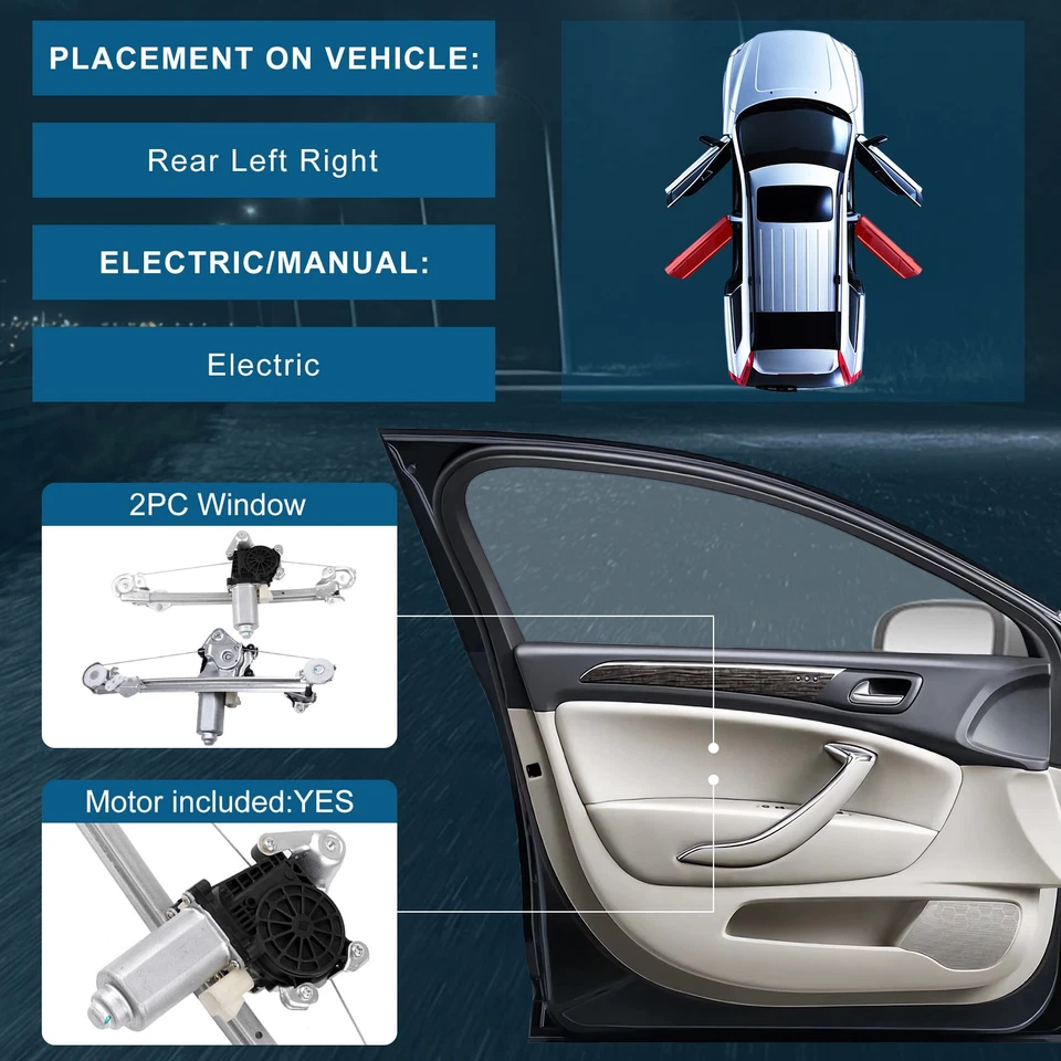 Par de reguladores de ventana eléctrica traseros con motor para Chevrolet Malibu 1997-2003 Foto 2 de 4
