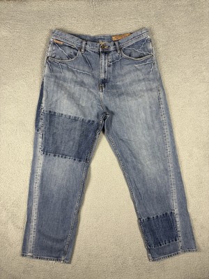 Meoshe Jeans Men's 38x32 Blue Baggy Hip Hop Urban Skater Grunge Y2K Patchwork