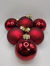 Christmas Ornaments Baubles Red Glass Shiny  Satin Holiday Hime Decor Lot of 6