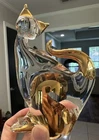 Vintage Murano Glass Art Cat decor Figurine 8.5” Gold Accent READ