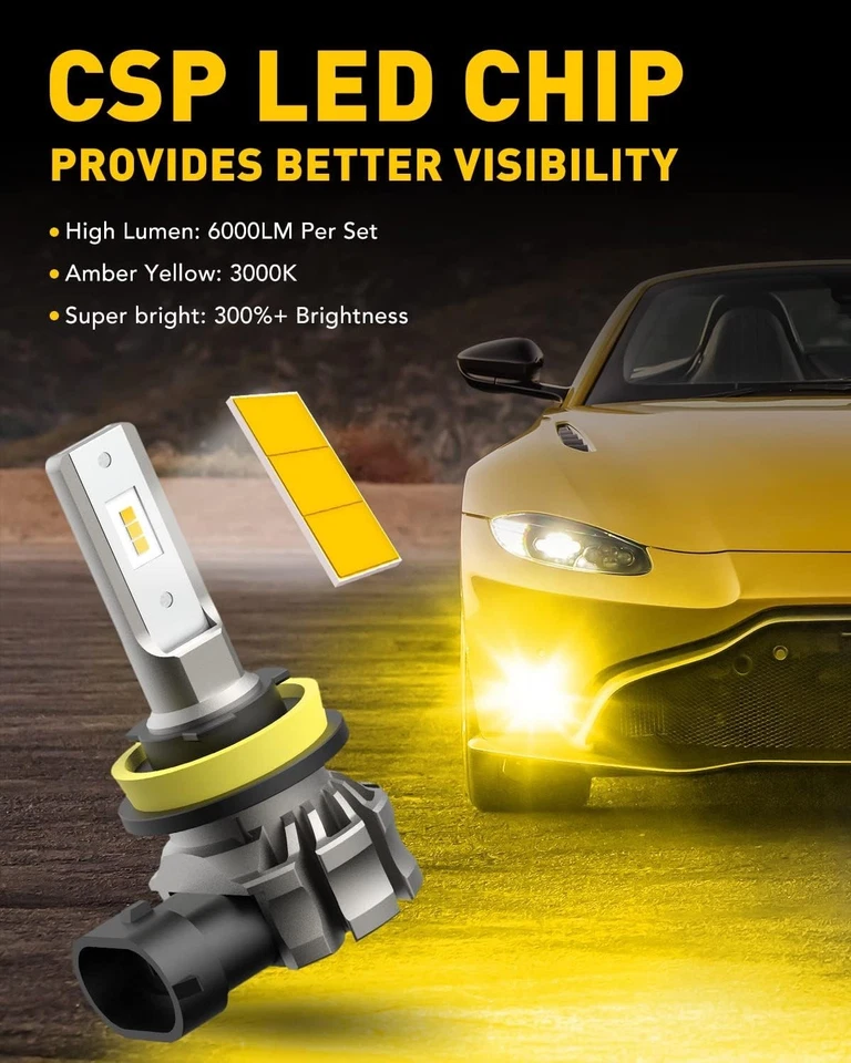 10-Minute Installation H11/H8/H16 LED Fog Lights - 6000L, 3000K Amber Yellow - Image 4 of 4