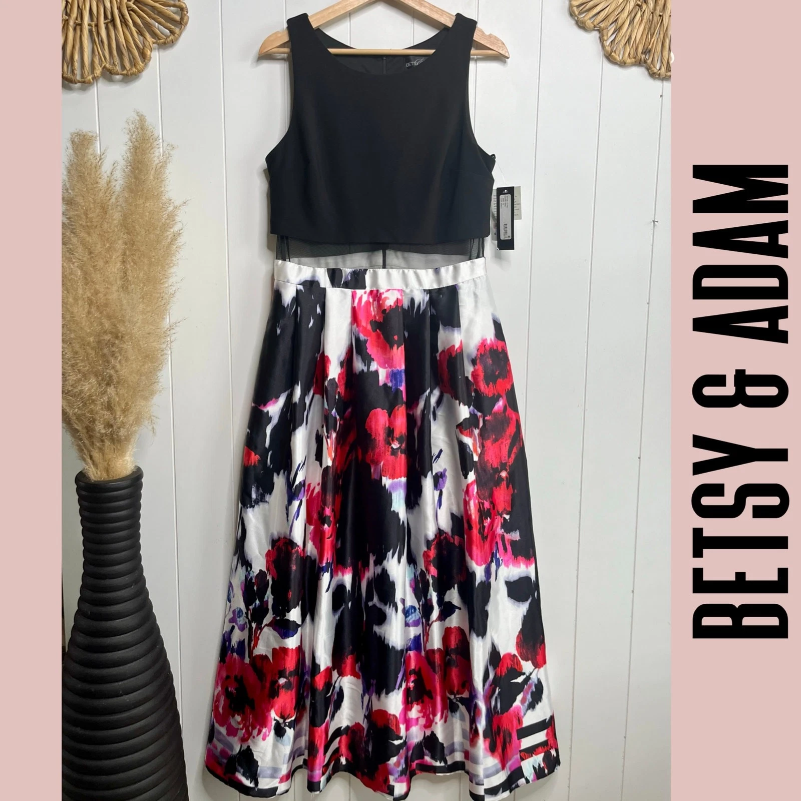 VALENTINO Betsy & Adam maxi abito o midi illusione floreale senza maniche sera matrimonio festa