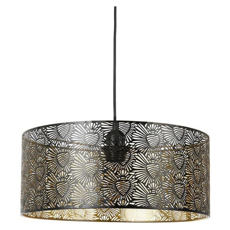 Suspension luminaire salon métal ajouré noir doré 35cm au style chic