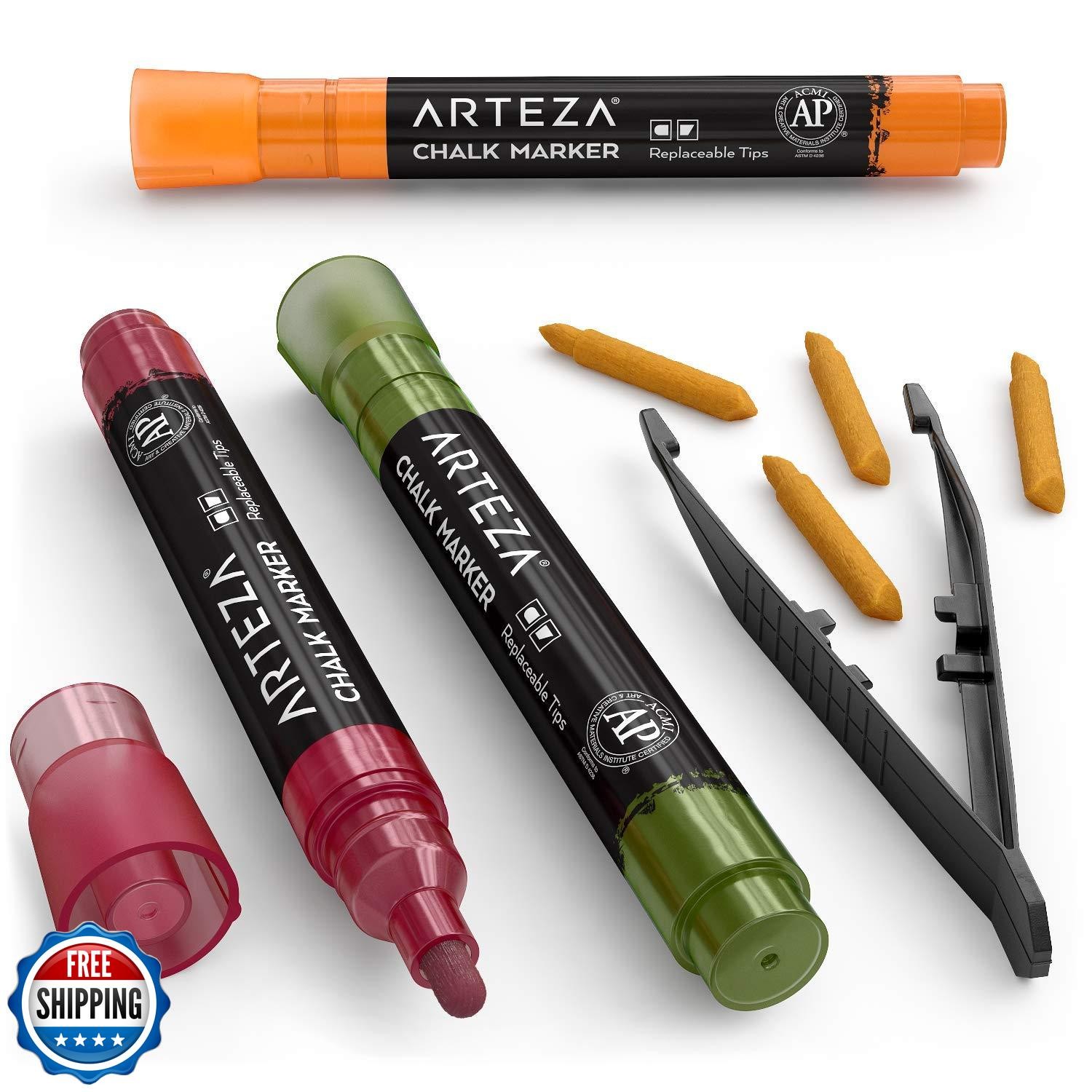 ARTEZA Pastel Liquid Chalk Markers, Set of 16, Tweezers, Labels, 