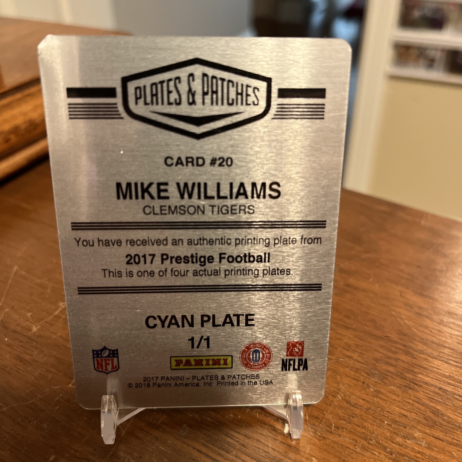Mike Williams  2017 prestige #20 cyan printing plate 1/1 Rookie.
