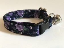 PURPLE ROSES ON NAVY BLUE ADJUSTABLE BREAKAWAY CAT COLLAR