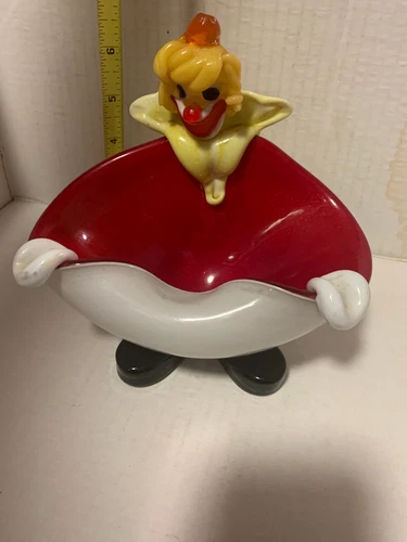 Vintage Murano Clown Art Glass Hand-Blown Candy Dish Ashtray Bowl