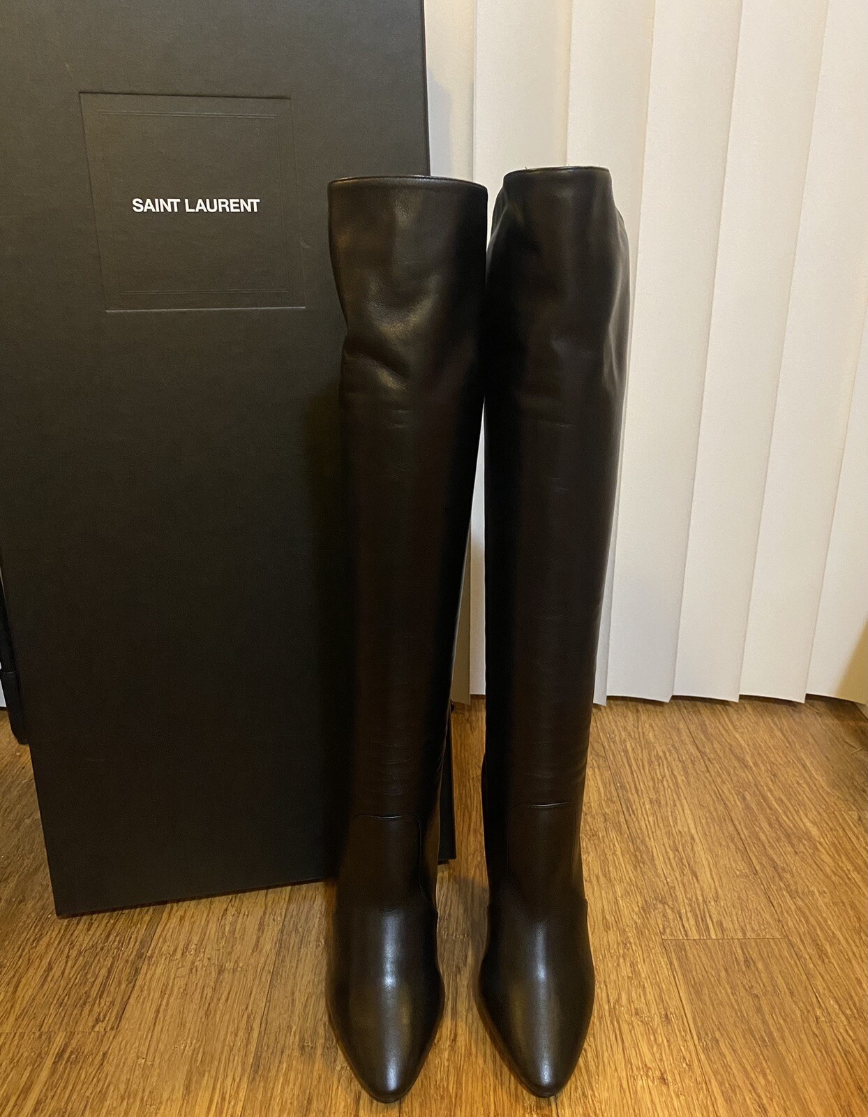 Stivali alti Saint Laurent pelle d'agnello Koller 110 taglia 38 5 prezzo originale $1595