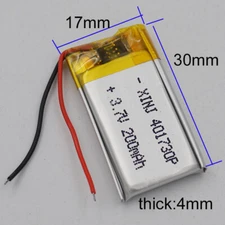 3.7V 200mAh 0.74Wh 401730 Li-Polymer Rechargeable Replacement Li Battery Li-ion