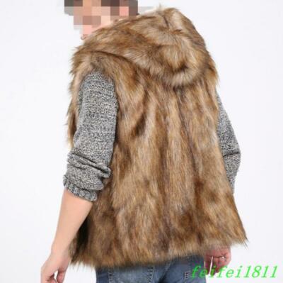 Fashion Mens Hooded Faux Fur Vest Sleeveless Jacket