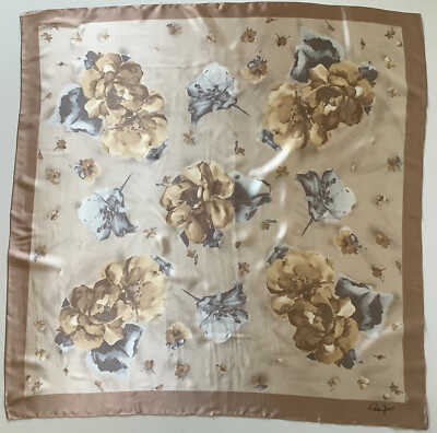 22 A Gold Blumen Design 35 Zoll quadratisch Vintage Satin Schal von Cornelia James