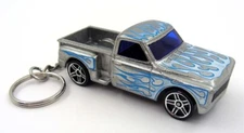 1969 Custom Chevy Pickup Silver Zamac & Blue Key Chain Ring Fob Keychain