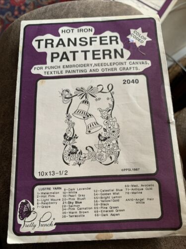 1987 Pretty Punch Color Coded Hot Iron Transfer Pattern #2040 Xmas Bells 10x13.5 - Picture 2 of 4