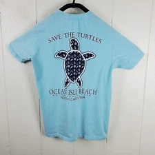 Save The Turtles Shirt Mens Medium Blue Crew Neck Short Sleeve Graphic Stretch