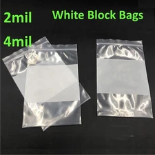 2Mil or 4Mil White Block Top Lock Seal Bags Writable Reclosable Zip Parts Bag