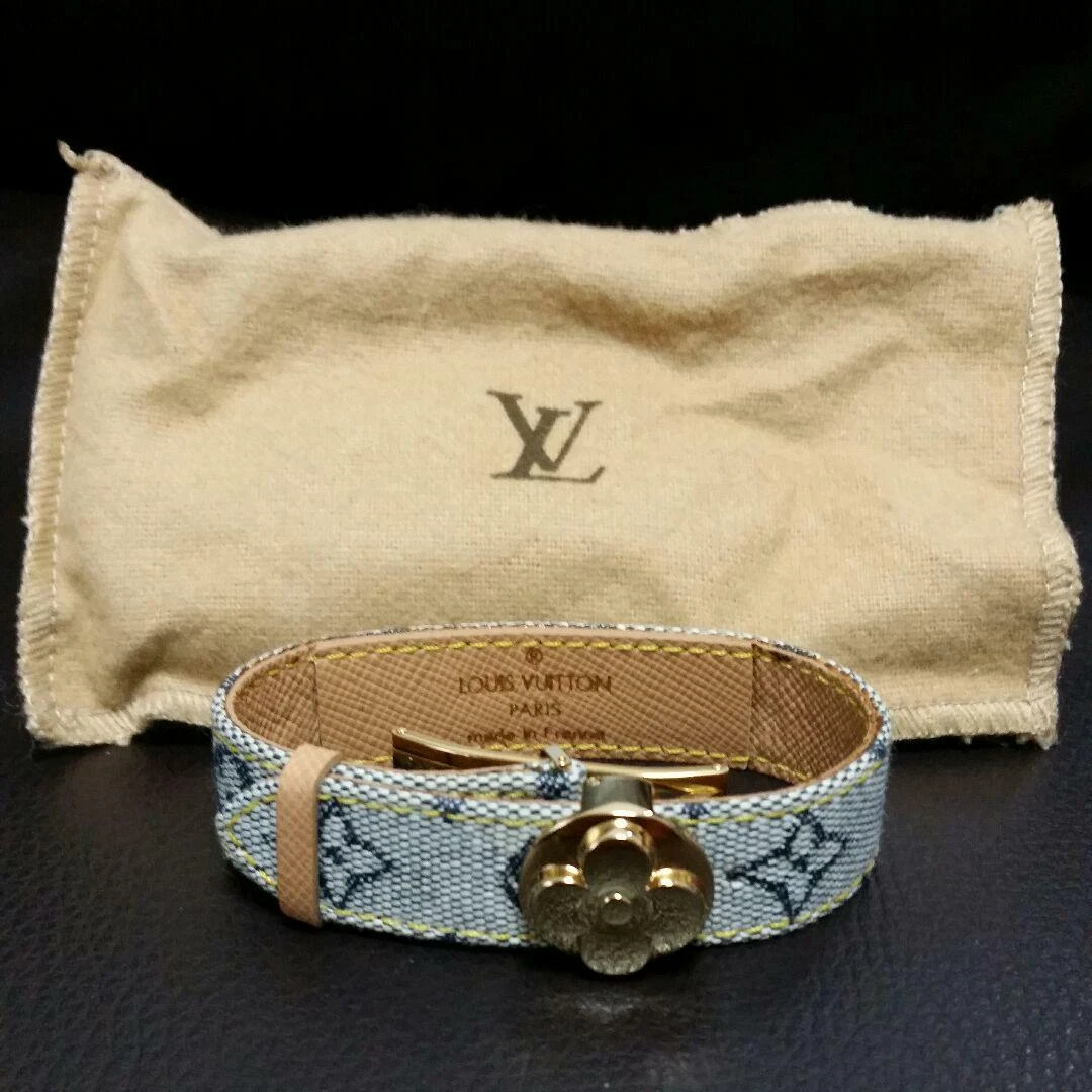 LOUIS VUITTON Leather Monogram Women's Wrap Bracelet Blue, White JPN USED