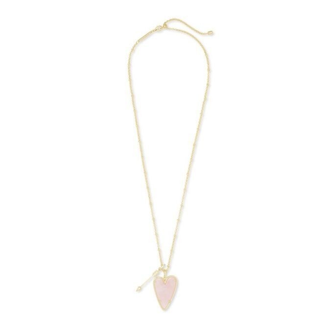 Kendra Scott Rose Quartz Ansley Heart Gold Plated Long Pendant Necklace